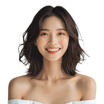 An asian woman smiling with her hair pulled back png
