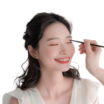 A woman is smiling while applying makeup png