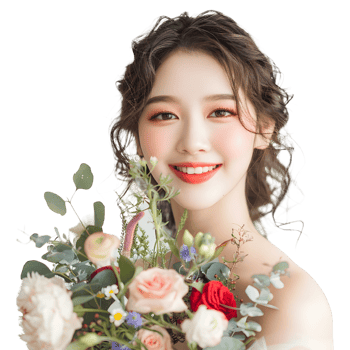 Korean female model holding bouquet flower png