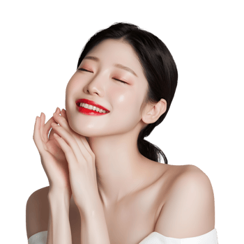 Beautiful asian woman with red lips and white dress png