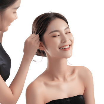 Makeup artist doing makeup on Korean model png