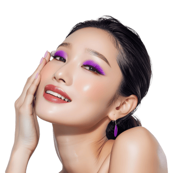 Beautiful woman with purple eyes and purple makeup png