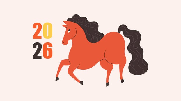 Illustration with Horse, symbol of 2026 year according Chinese calendar. Print design with animal for greeting cards, posters, banners. Year of the Horse. Happy Chinese New year. vector