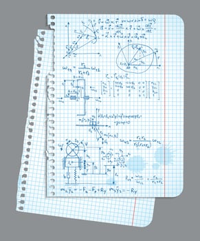 a torn sheet of graph paper with physics formulas vector