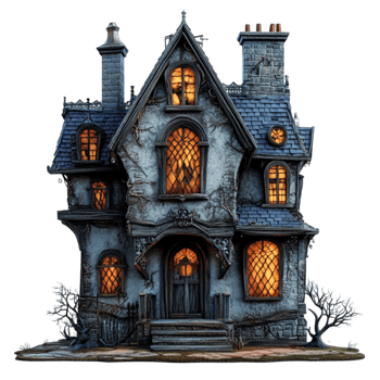 Spooky Haunted House with Glowing Windows png