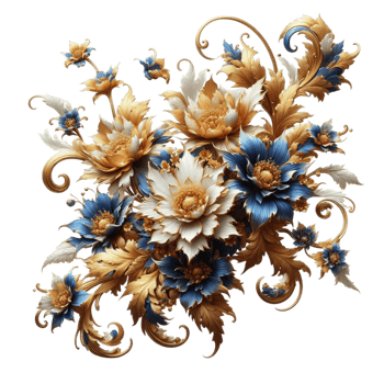 Luxurious Golden and Blue Floral Arrangement png