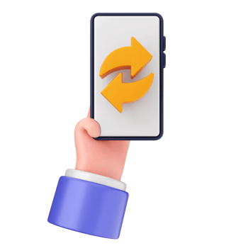 Hand holding a smartphone with a yellow arrow pointing to the right png