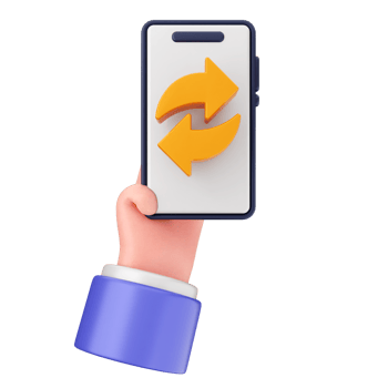 Hand holding a smartphone with a phone icon and a yellow arrow pointing to the right png