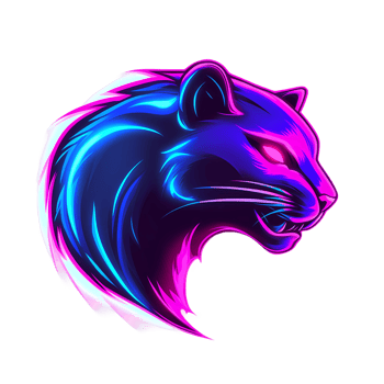 neon blue and pink panther head on transparent background png