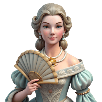 Aristocratic young woman with fan 3d illustration isolated. Rococo style png