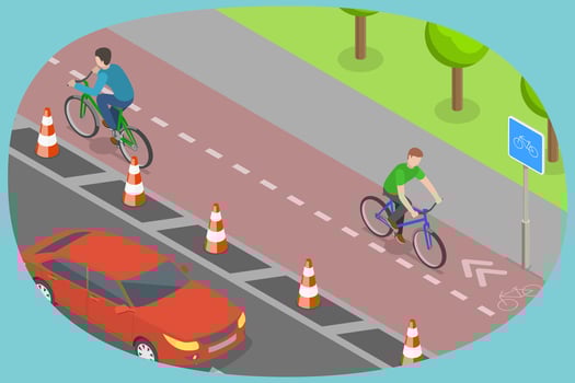 3D Isometric Flat Conceptual Illustration of Bicycle Path. vector