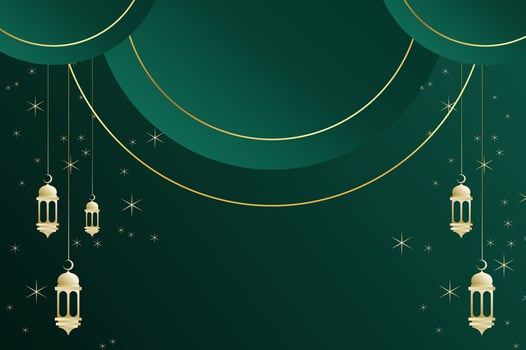 Elegant geometric Islamic background with lantern, circle shape and sparkling stars in luxury dark green color. Ramadan kareem background, eid mubarak, and celebration concept. vector