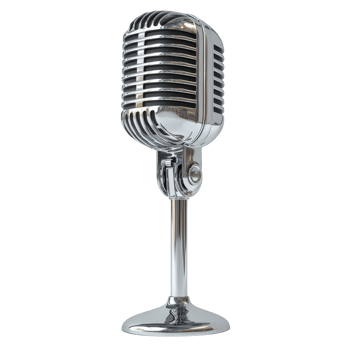 vintage style microphone on sleek stand, perfect for podcasts and recordings. Its shiny chrome finish adds touch of elegance to any setup, enhancing audio experience png