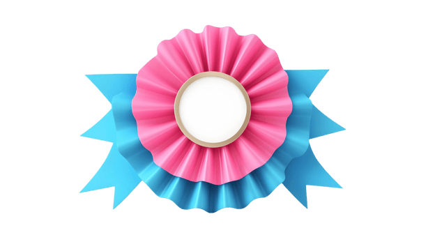 3D award ribbon in pink and blue with a detailed ruffled texture png