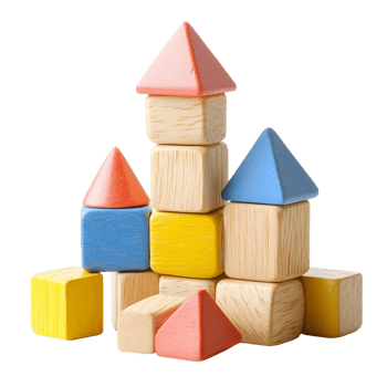 Colorful 3D geometric toy blocks for construction play png