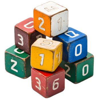 Fun number cubes with digits from one to ten for math practice png