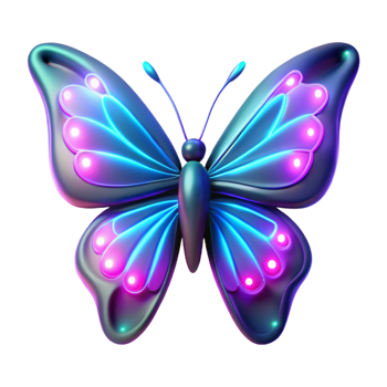 magnificent traditional Neon Butterfly 3D Render professional png