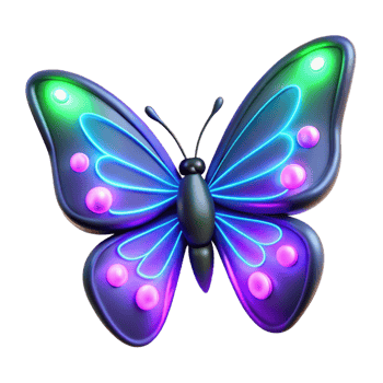 elegant minimalist Neon Butterfly 3D Render premium png