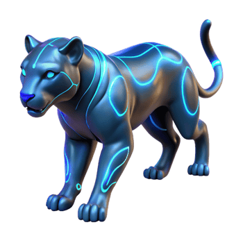 elegant contemporary Cybernetic Panther Neon Lights, 3D Render, Digital Art, Big Cat, Dark Metallic Fur, Glowing Lines, Powerful Stance, Abstract Animal, Sci Fi Creature detailed png