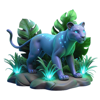 3D Render Neon Panther Jungle png