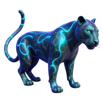 dramatic contemporary Neon Panther 3D Render 4K png