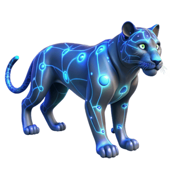 Cybernetic Panther 3D Render Futuristic Big Cat Illustration Neon Glowing Lines Digital Art png