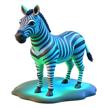vibrant rustic Neon Zebra 3D Render authentic png