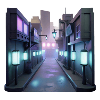 beautiful minimalist Cyberpunk Cityscape 3D Illustration authentic png