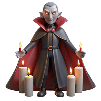 3D Cartoon Vampire with Candles Illustration png