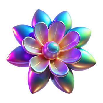 impressive artistic Iridescent 3D Flower Illustration 4K png