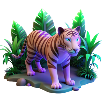 3D Render Tiger in Jungle png