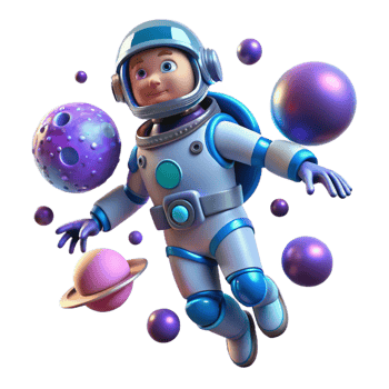 serene contemporary 3D Cartoon Astronaut in Space detailed png