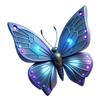 Luminous Mechanical Butterfly 3D Render Futuristic Insect Wings Glowing Lights Cyborg Nature png