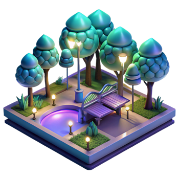 wonderful classic Night Park 3D Illustration 4K png