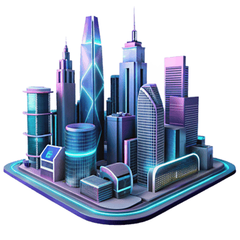impressive rustic Neon Cityscape 3D Illustration authentic png