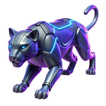 Cybernetic Panther 3D Render Futuristic Robotic Cat Illustration Neon Lights Metal Body Powerful Animal png