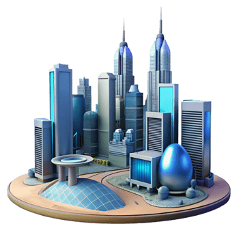 elegant rustic Futuristic Cityscape 3D Illustration high quality png