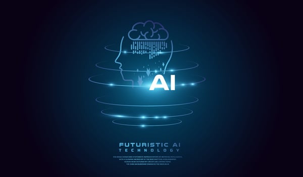 The AI head concept world background illustration. and Artificial Intelligence, Isometric banner for AI, Deep Learning, Technological Digital Brain. vector