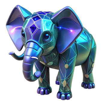 Cybernetic Elephant 3D Render Geometric Polygonal Design Iridescent Metallic Texture Neon Glow Effect Digital Art png
