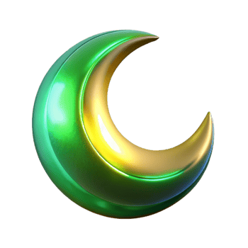 dramatic abstract Green Gold Crescent Moon 3D Render genuine png