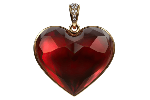 Elegant heart-shaped ruby pendant with a golden clasp, png