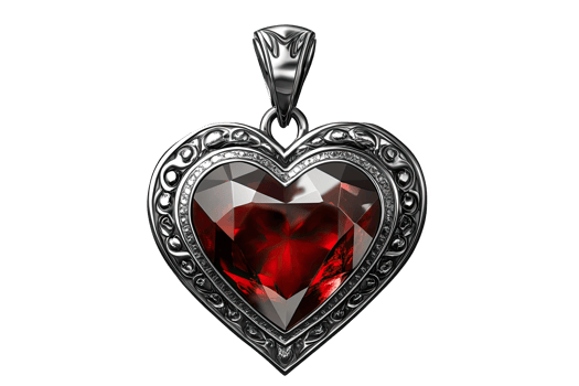 Elegant heart-shaped pendant with a dazzling red gemste png