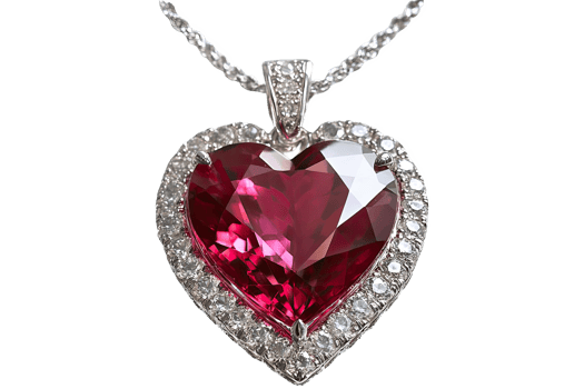 Beautiful ruby heart pendant silver chain, elegantly designed for a special occasi. png
