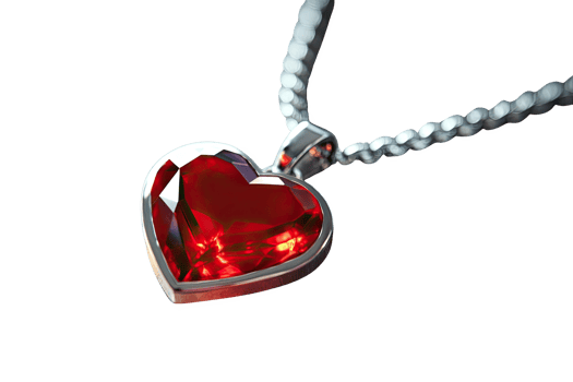 Elegant heart-shaped ruby pendant silver chain, beautifully crafted, png