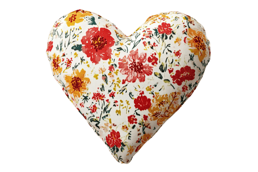 Floral patterned heart-shaped pillow white , perfect for home decor and gifts. png