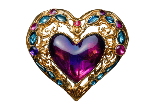 Elegant heart-shaped jewelry with colorful gemstes png