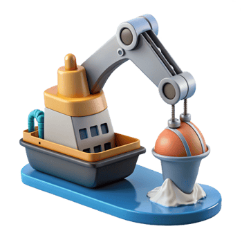 3D Render of a Robotic Crane on a Boat png