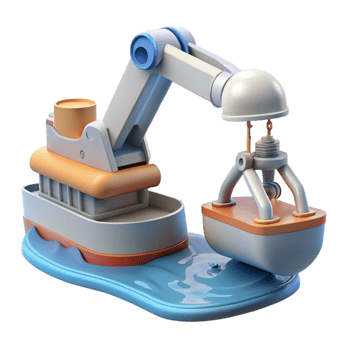 3D Render Cartoon Ship with Robotic Arm png