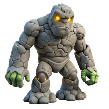 dramatic creative Stone Golem 3D Render authentic png