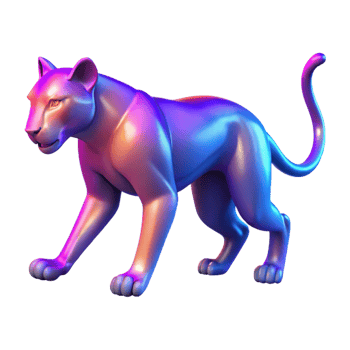 Neon Big Cat Iridescent 3D Render of a Panther png
